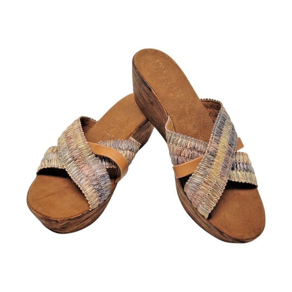ITALIAN SHOEMAKERS Woman Multi Color Woven Slip Slide On Shoes Wedge Heel size 8